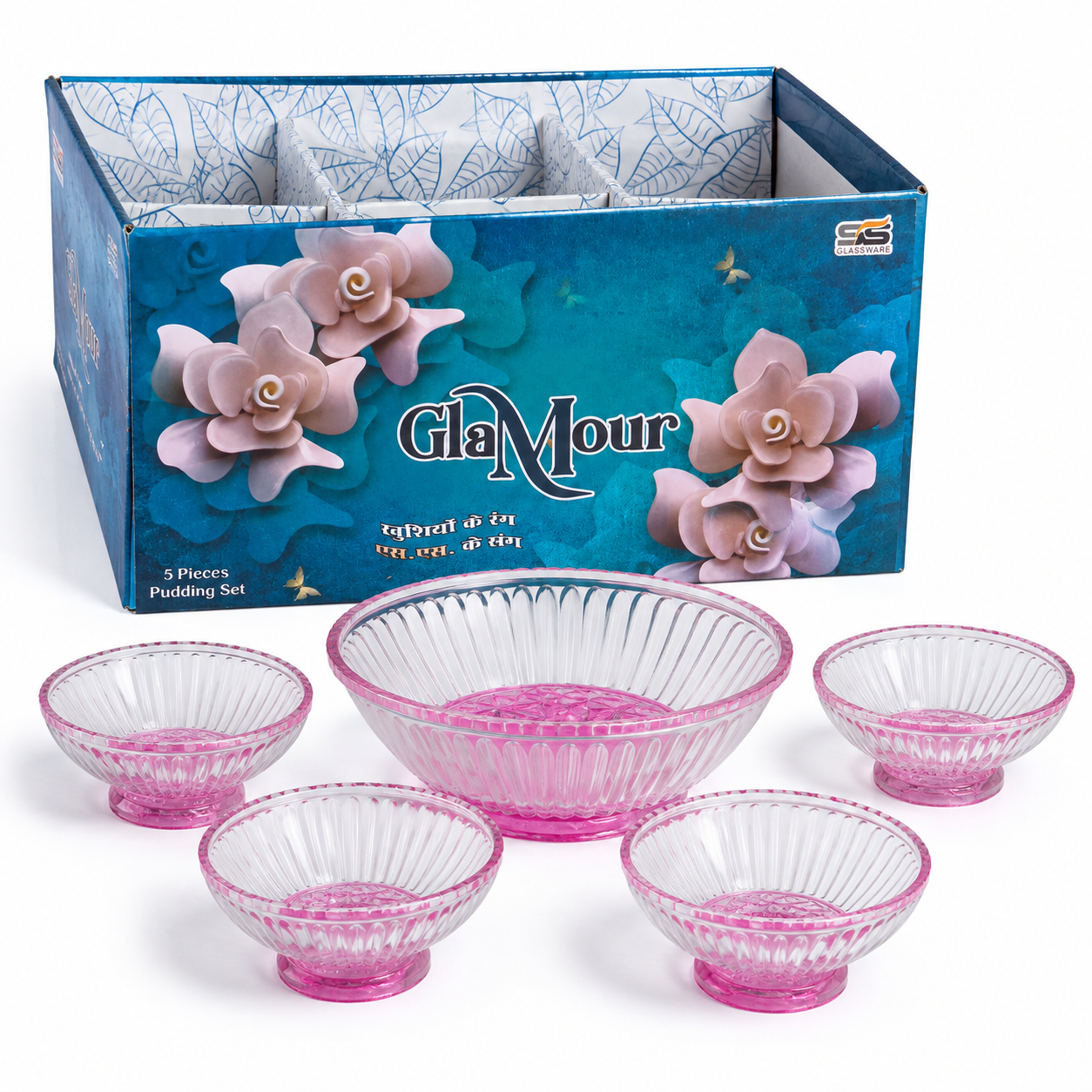 GlaMour 5-Piece Pink Pudding Bowl Set - Image 4