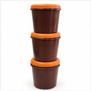 Brown Container Set with Orange Lids