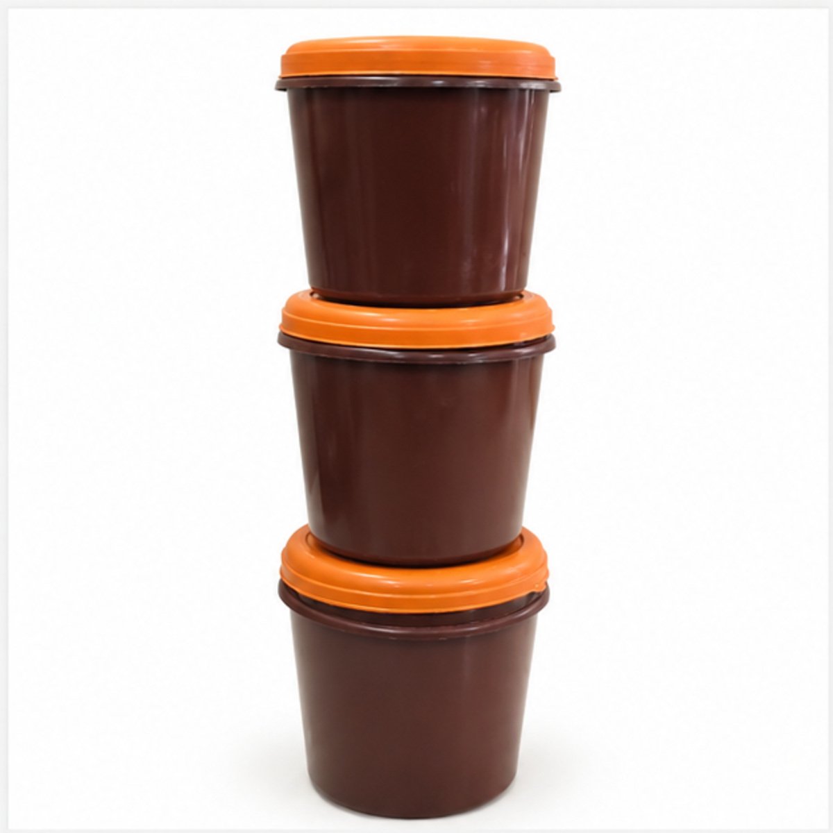 Brown Container Set with Orange Lids