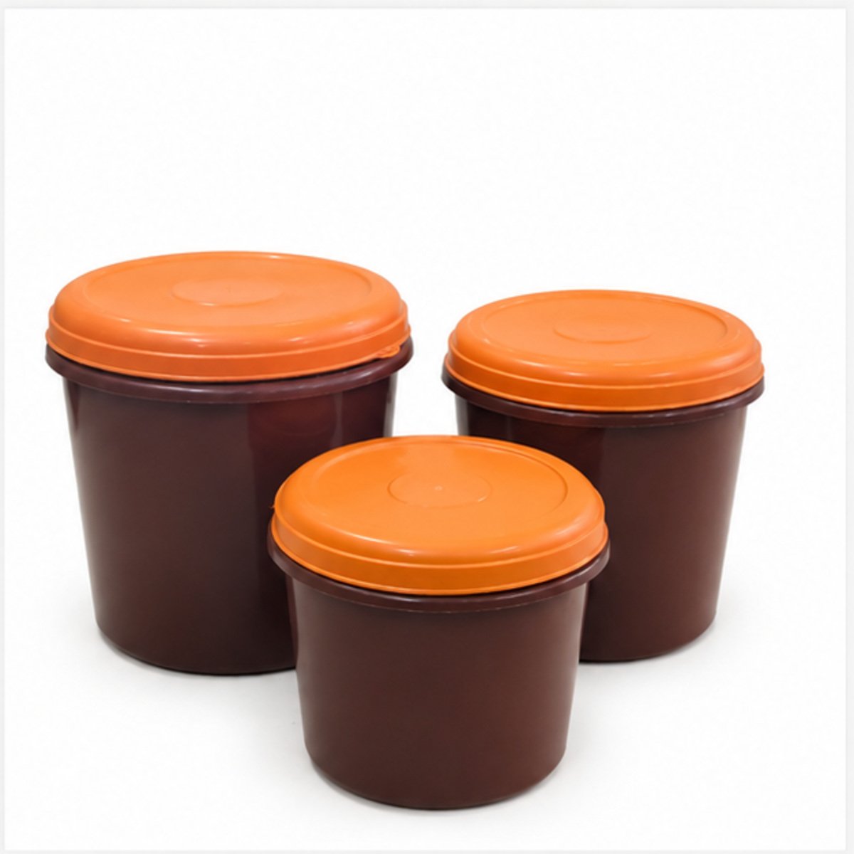 Brown Container Set with Orange Lids - Image 2