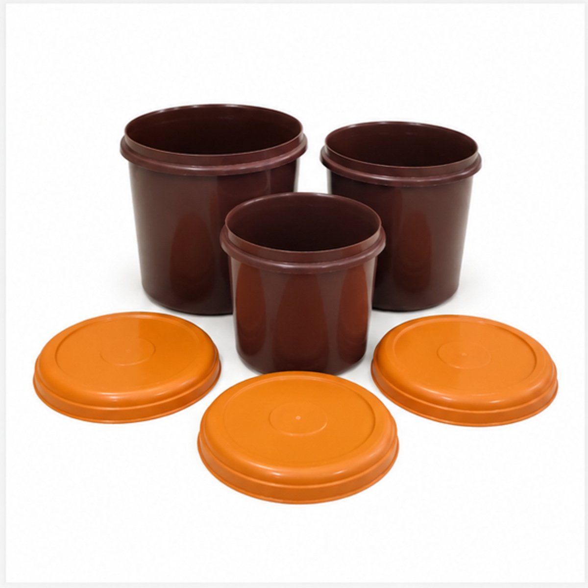 Brown Container Set with Orange Lids - Image 3