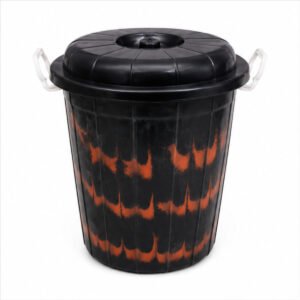 Black and Orange Patterned Storage Bin with Lid
