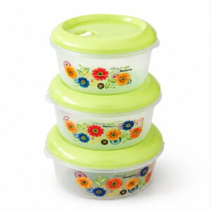 Lime Green Floral Round Storage Container Set of 3