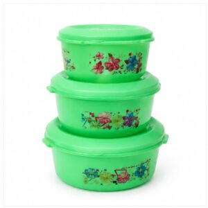 Green Floral Round Storage Container Set of 3