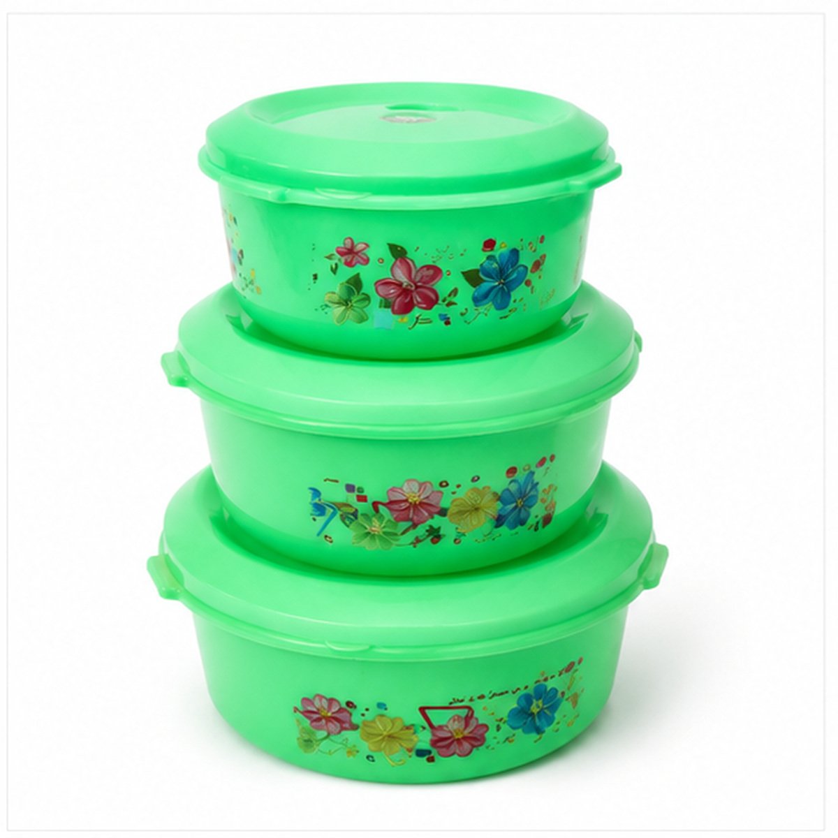Green Floral Round Storage Container Set of 3 - Image 2