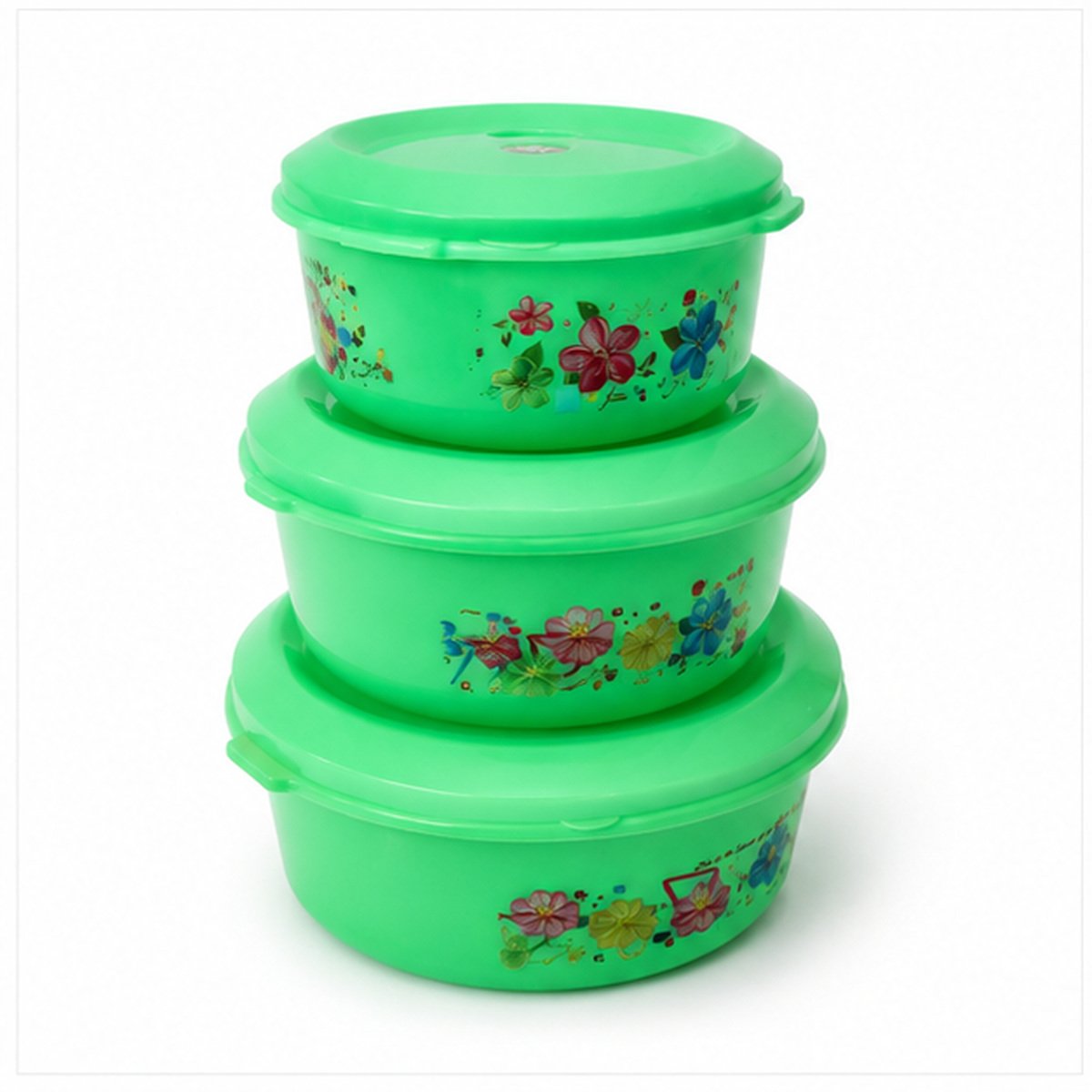 Green Floral Round Storage Container Set of 3 - Image 3