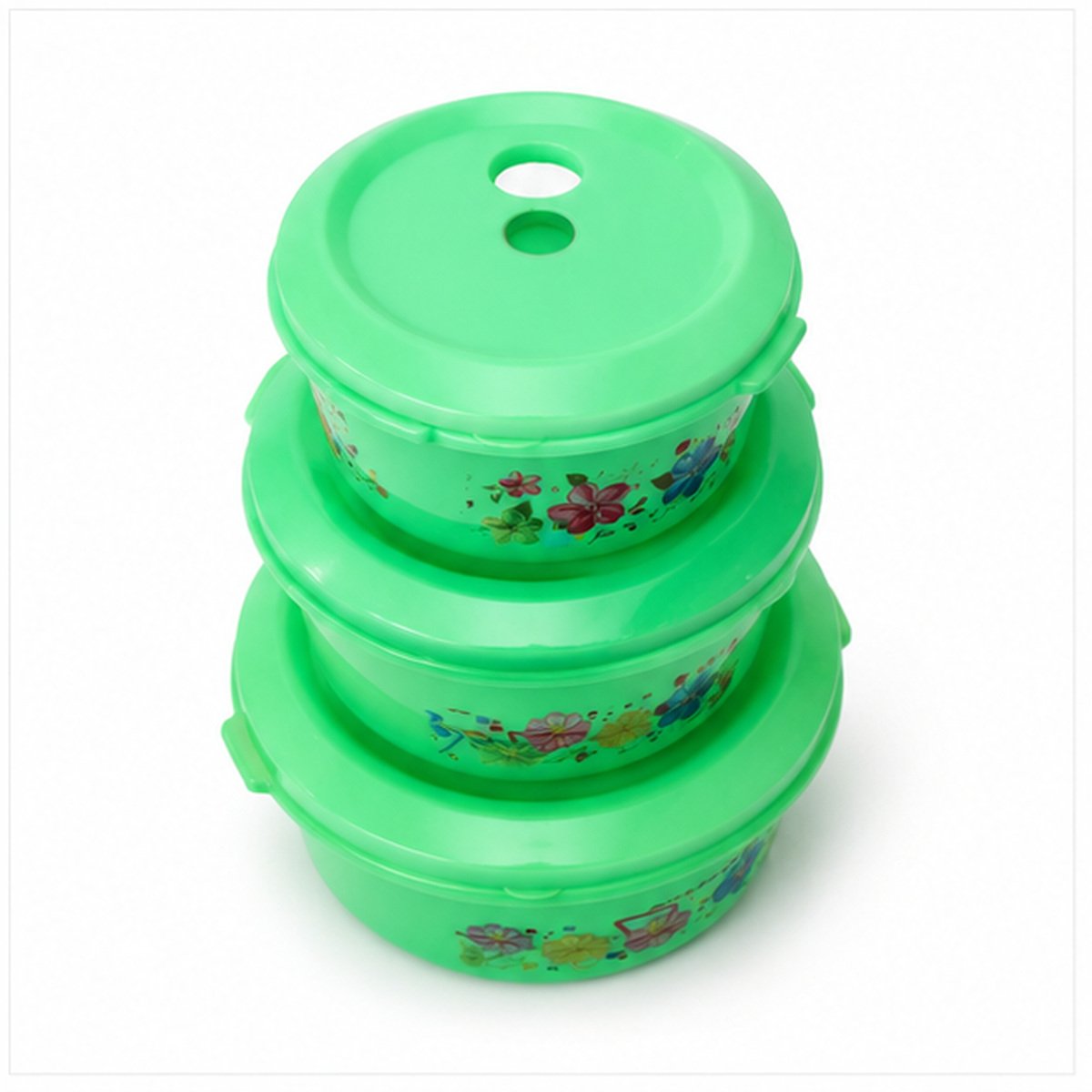 Green Floral Round Storage Container Set of 3 - Image 4