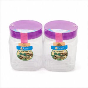 Clear Square Storage Container Set of 2 with Purple Lids