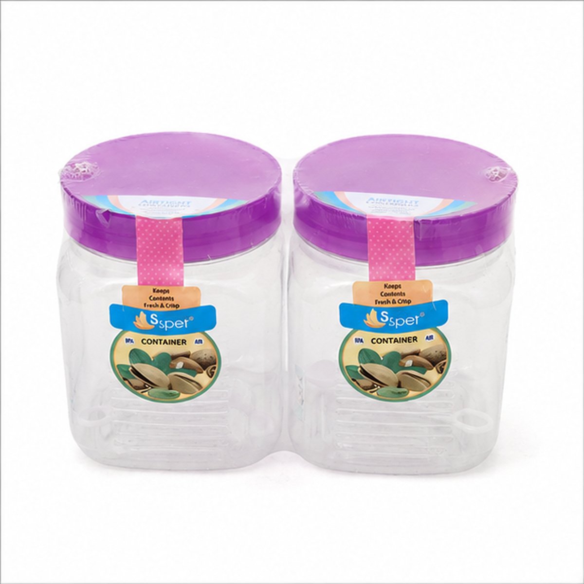 Clear Square Storage Container Set of 2 with Purple Lids