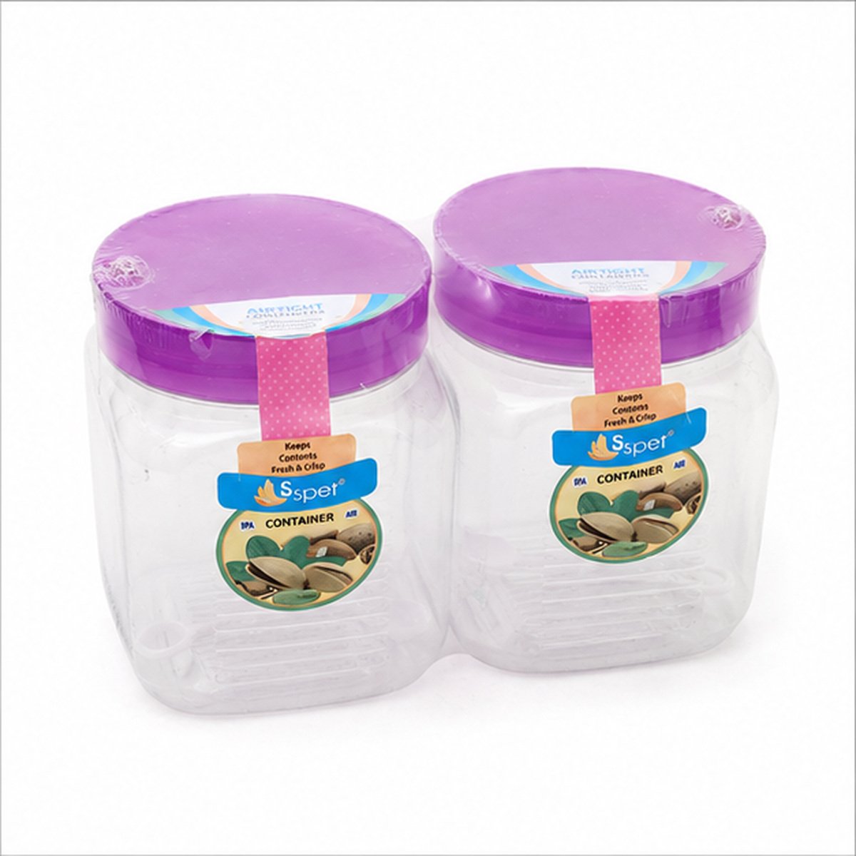 Clear Square Storage Container Set of 2 with Purple Lids - Image 2