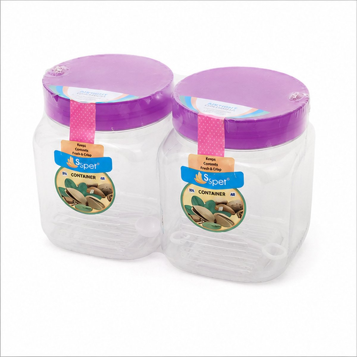 Clear Square Storage Container Set of 2 with Purple Lids - Image 3
