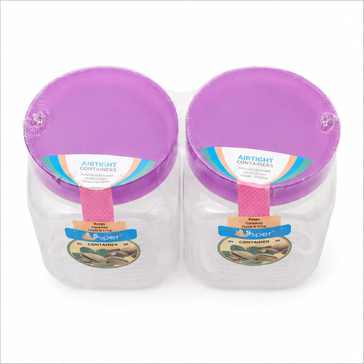 Clear Square Storage Container Set of 2 with Purple Lids - Image 4