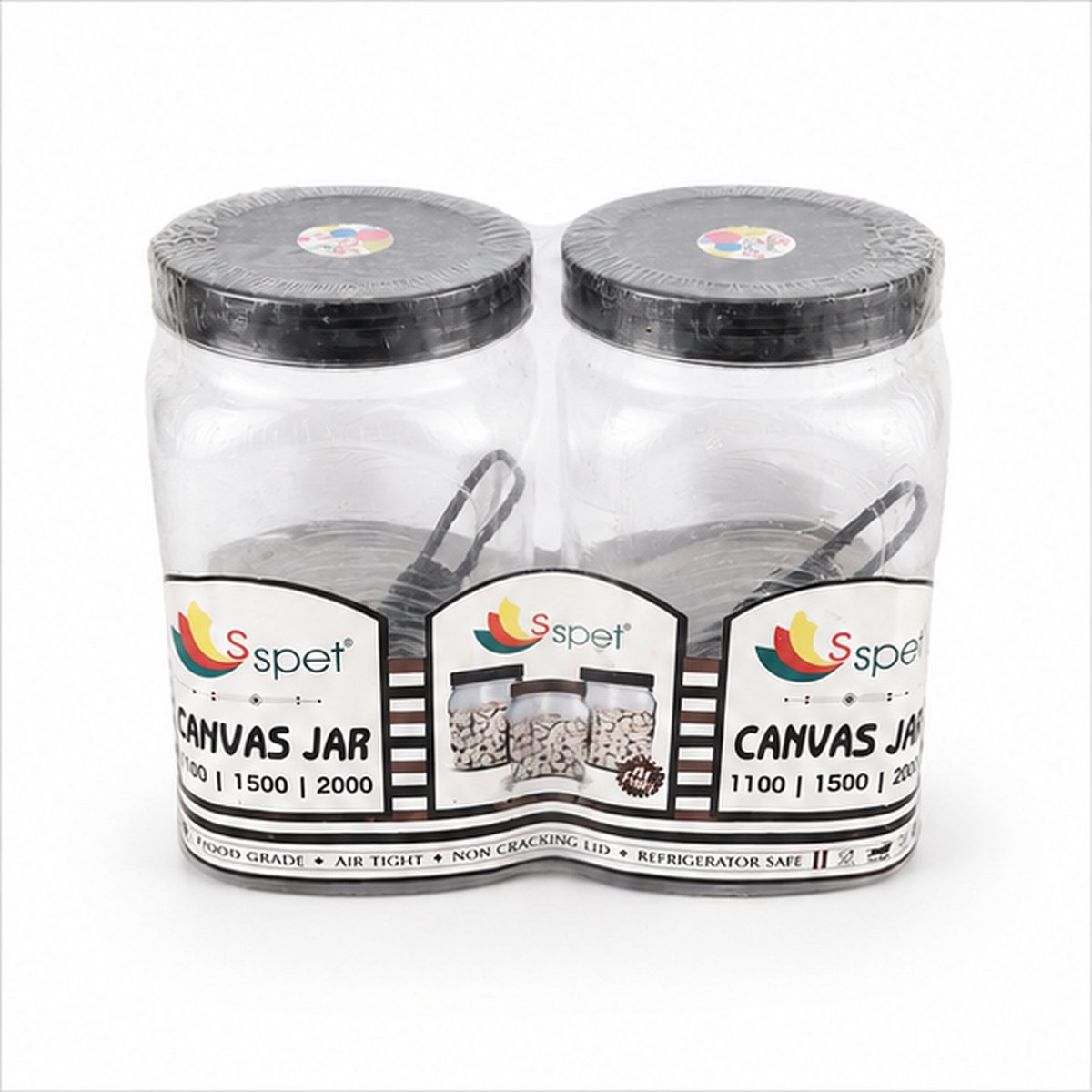 Clear Multipurpose Storage Jar Set of 2 with Black Lids