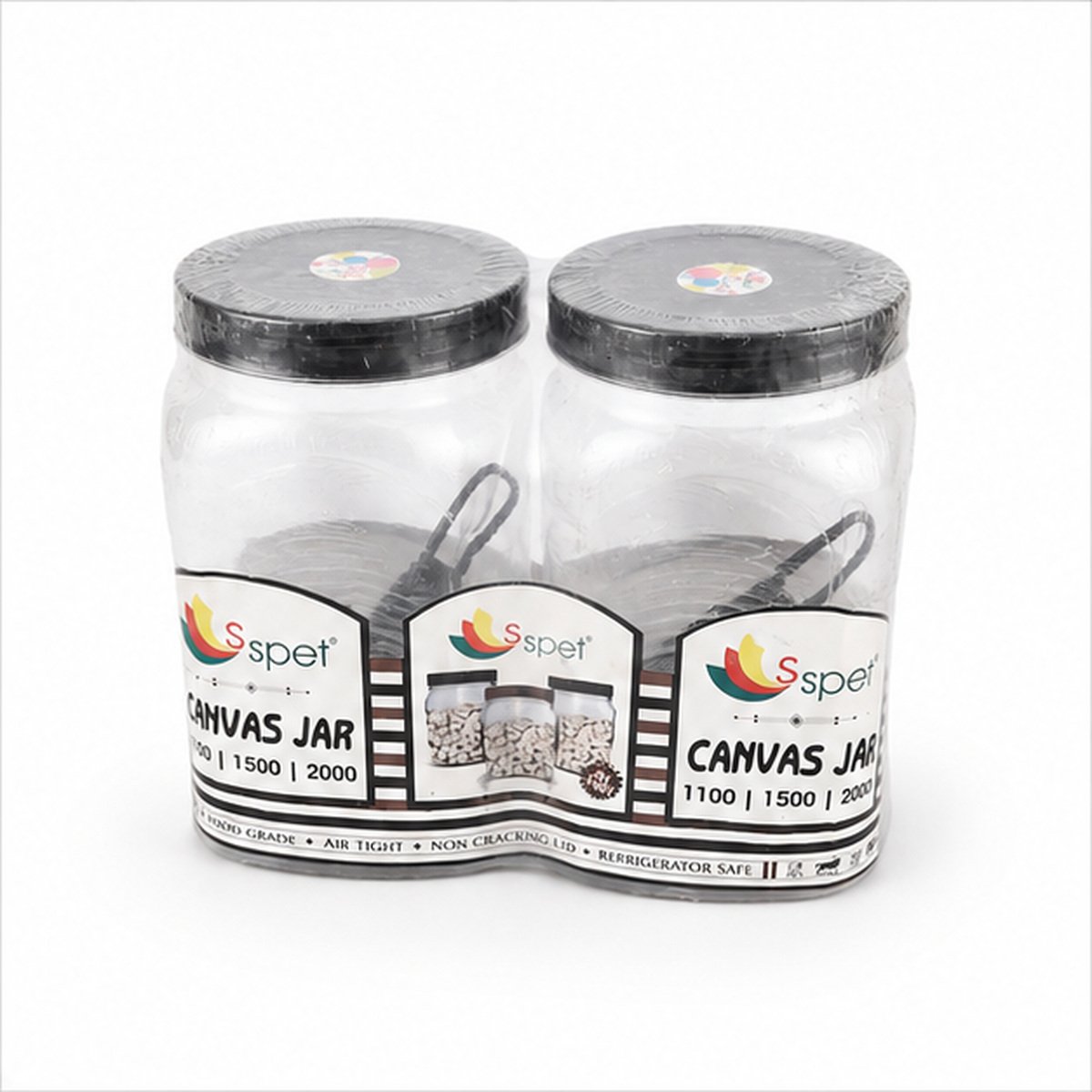 Clear Multipurpose Storage Jar Set of 2 with Black Lids - Image 2