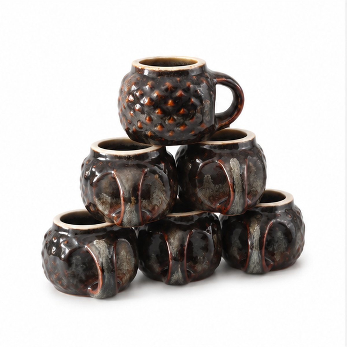 Black Marble Print Ceramic Mug Set of 6 - Image 3