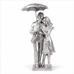 Silver Couple Under Umbrella Decorative Figurine