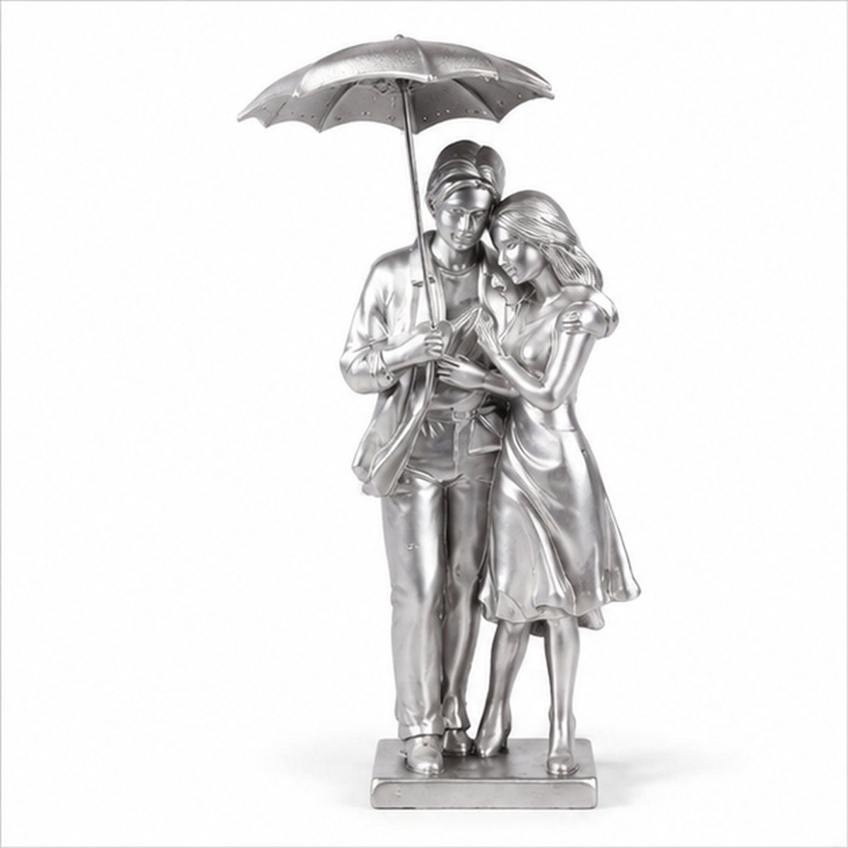 Silver Couple Under Umbrella Decorative Figurine