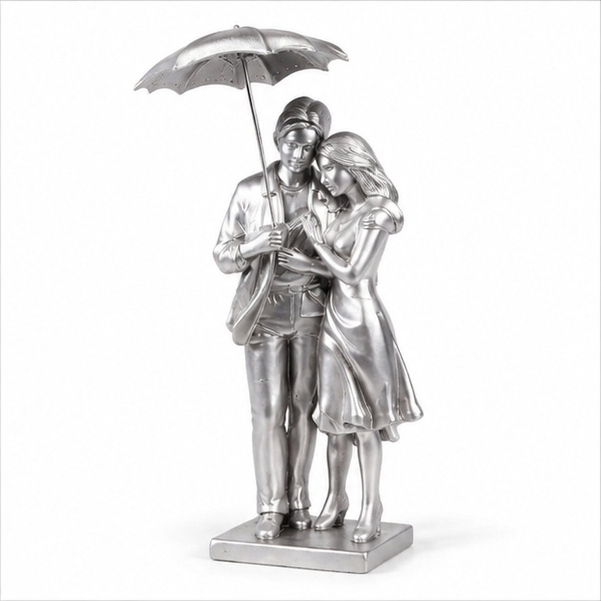 Silver Couple Under Umbrella Decorative Figurine - Image 2