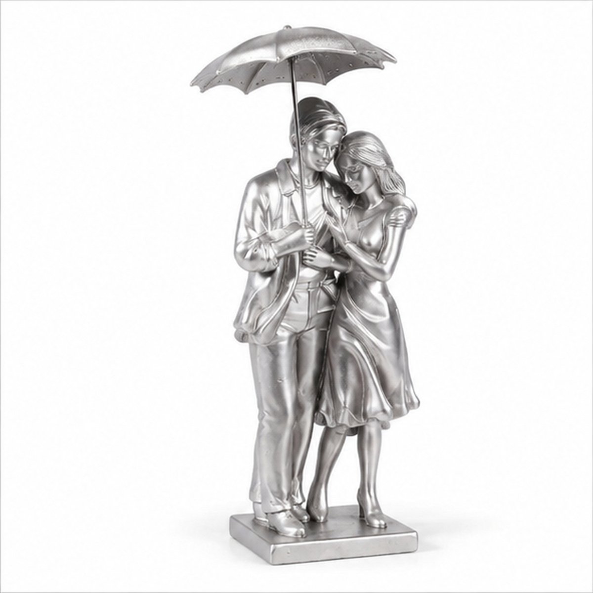 Silver Couple Under Umbrella Decorative Figurine - Image 3