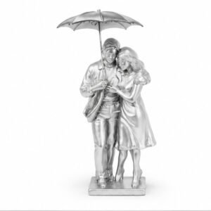 Silver Romantic Couple Umbrella Tabletop Showpiece