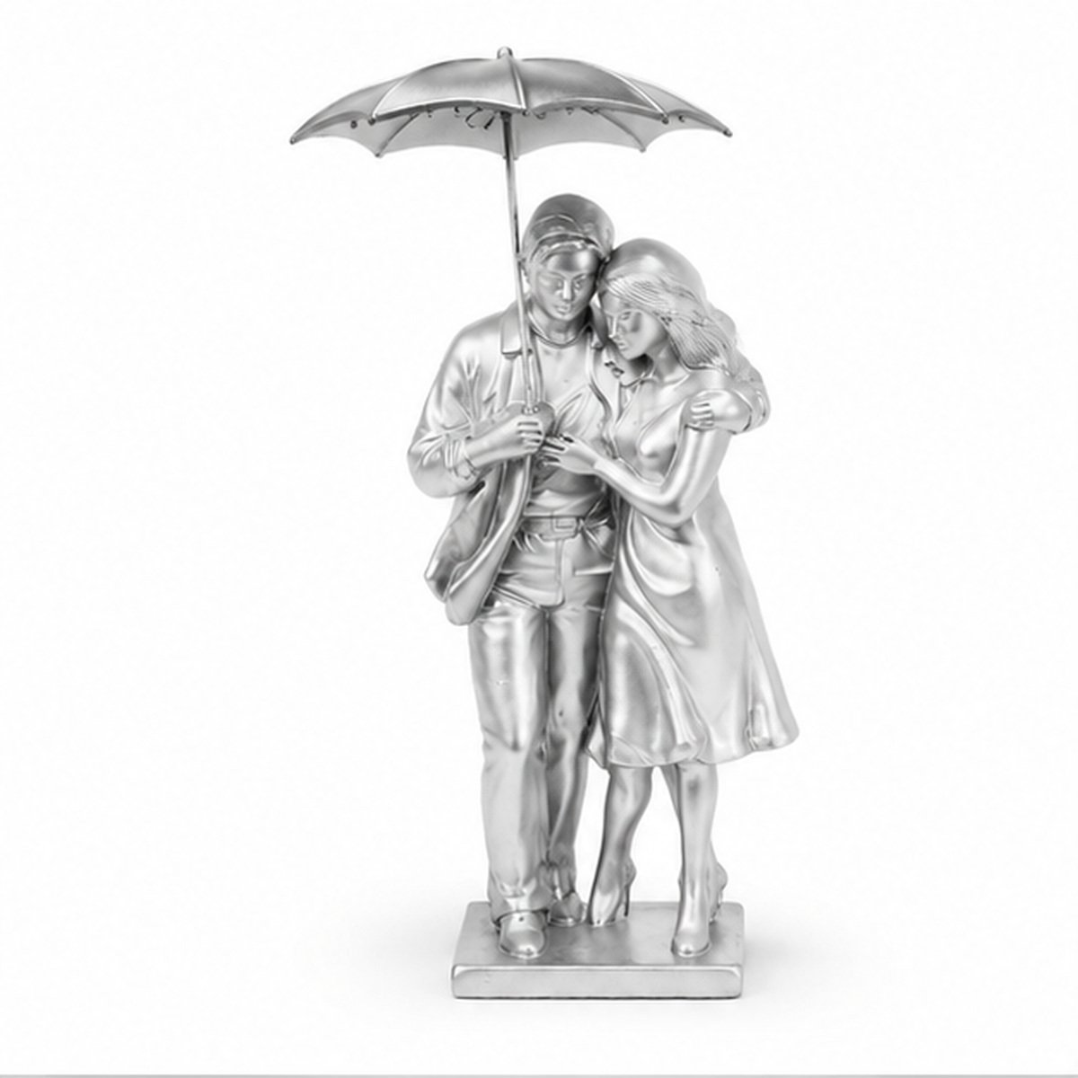 Silver Romantic Couple Umbrella Tabletop Showpiece
