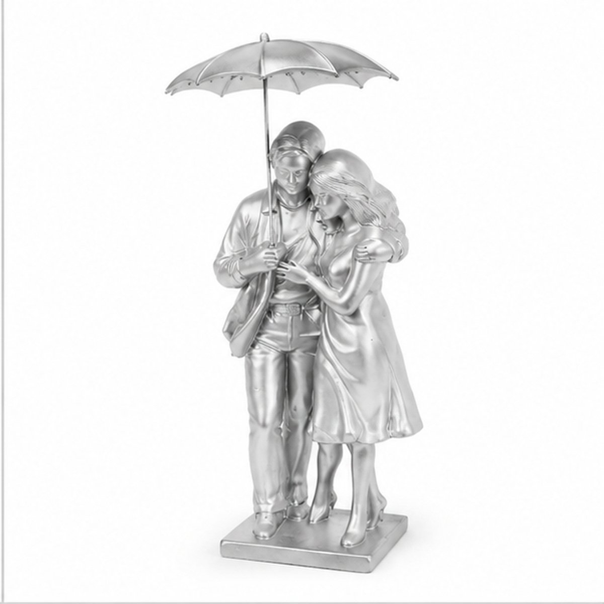 Silver Romantic Couple Umbrella Tabletop Showpiece - Image 2