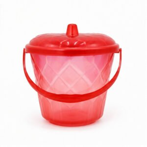 Red Plastic Bucket with Lid and Handle
