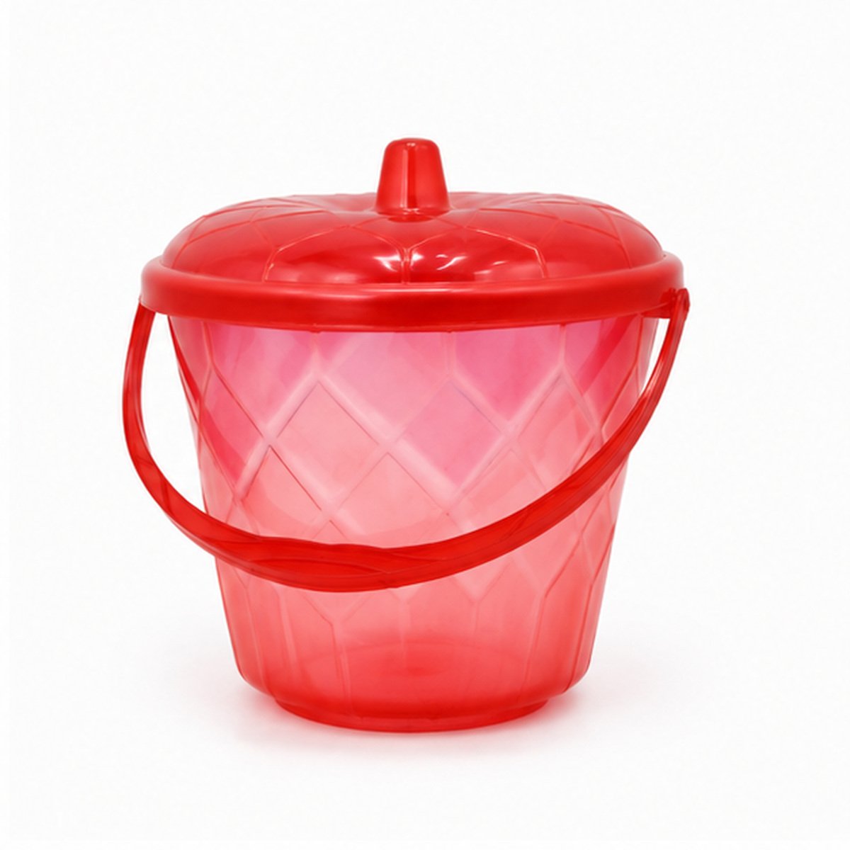 Red Plastic Bucket with Lid and Handle - Image 2