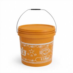 Orange Printed Square Plastic Bucket with Metal Handle