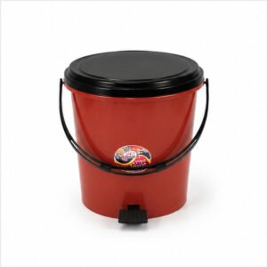 Red Plastic Pedal Dustbin with Black Lid