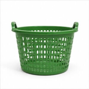 Green Oval Plastic Laundry Basket with Handles