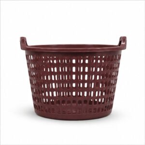 Brown Oval Plastic Laundry Basket with Handles