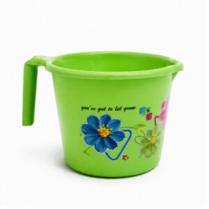 Green Floral Plastic Bath Mug with Handle