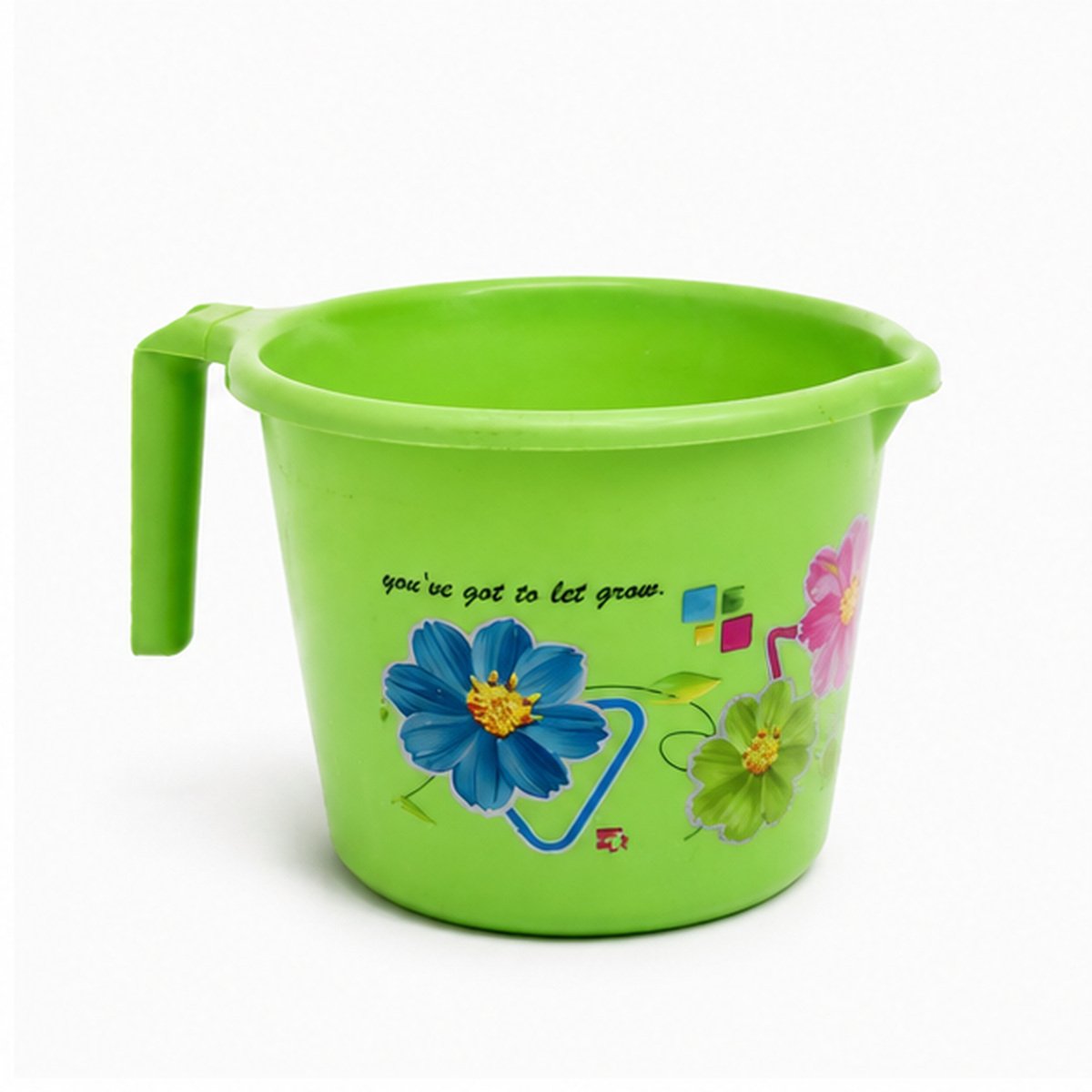 Green Floral Plastic Bath Mug with Handle - Image 2