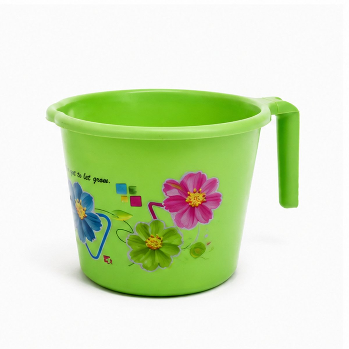 Green Floral Plastic Bath Mug with Handle - Image 3