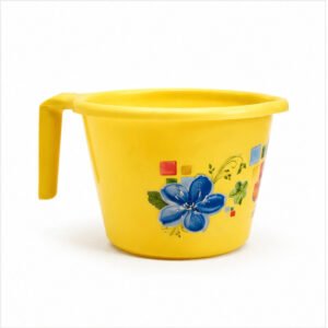 Yellow Floral Plastic Bath Mug with Handle