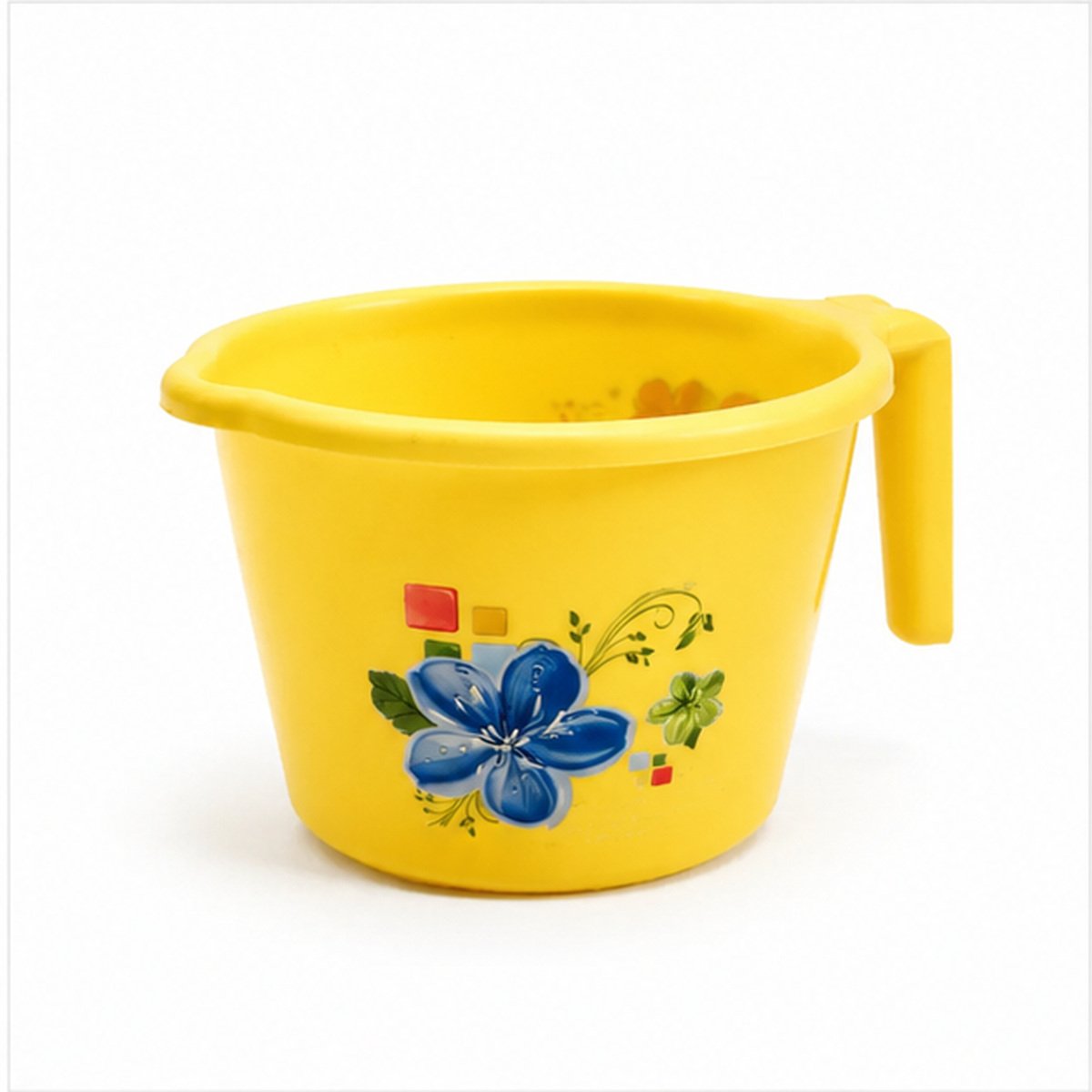 Yellow Floral Plastic Bath Mug with Handle - Image 2