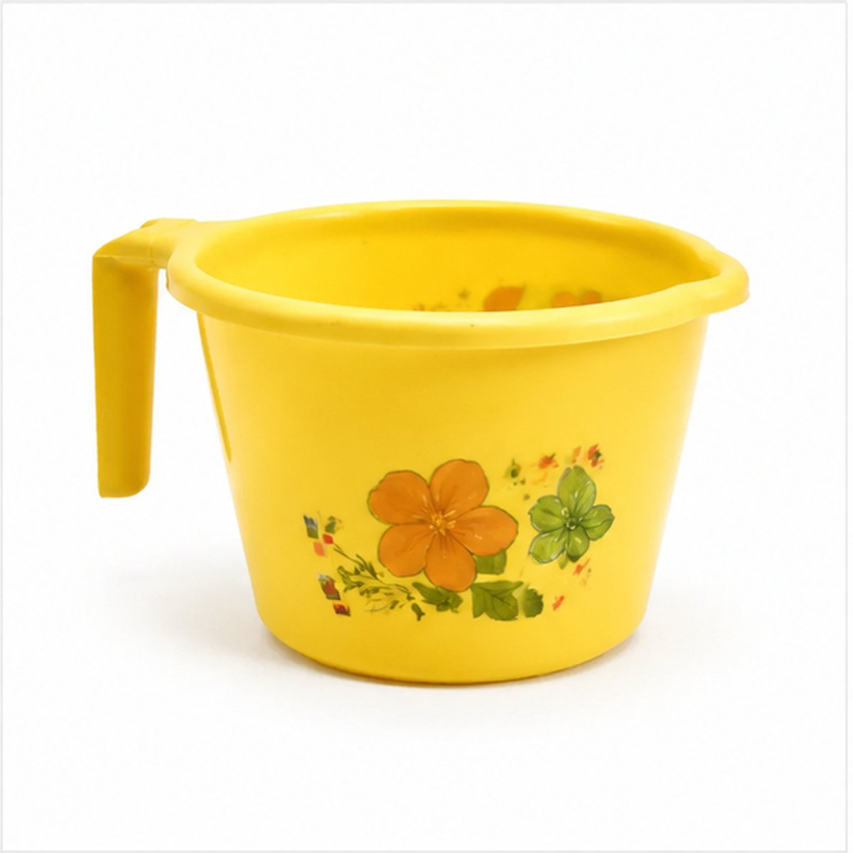 Yellow Floral Plastic Bath Mug with Handle - Image 3