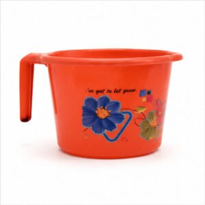 Orange Floral Plastic Bath Mug with Handle