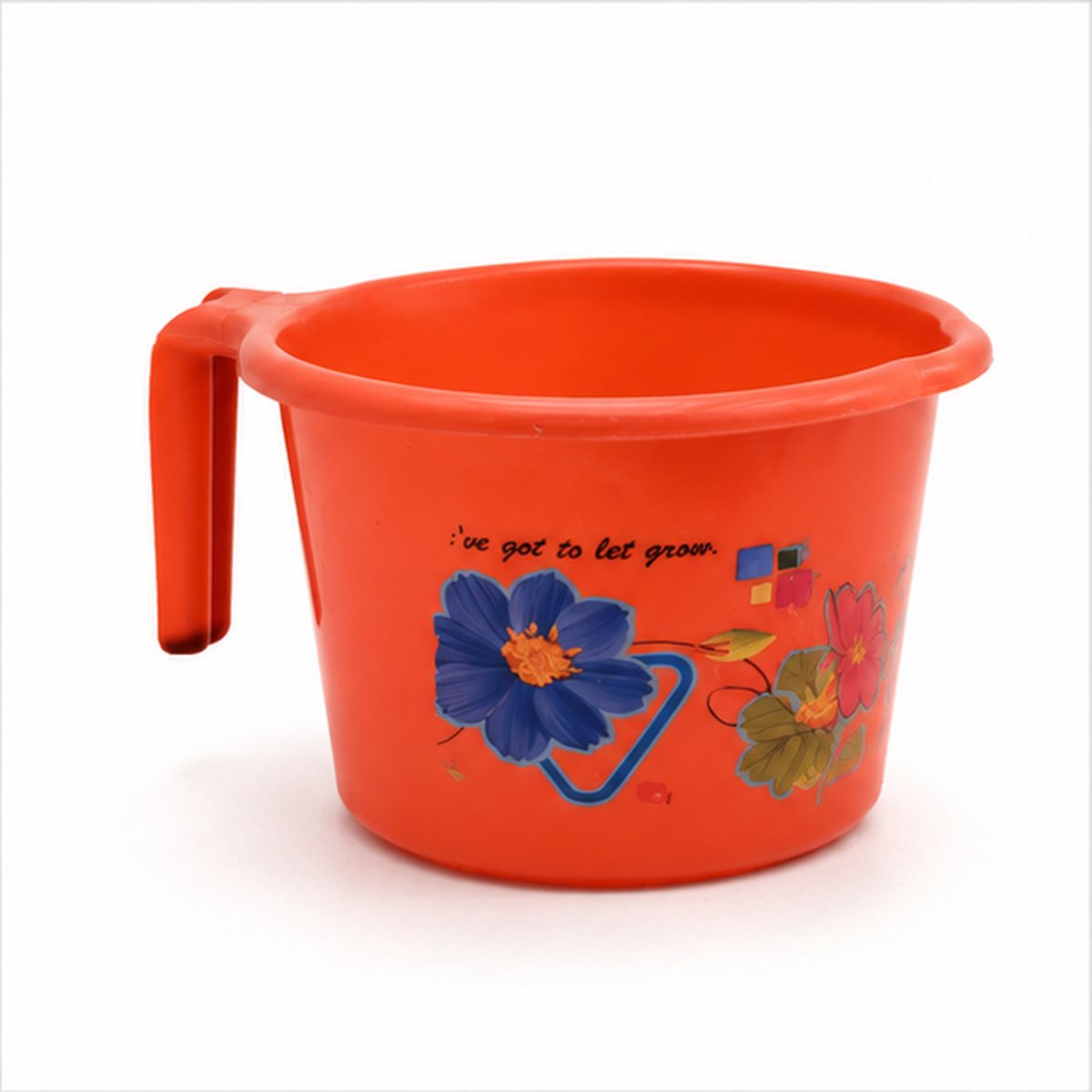 Orange Floral Plastic Bath Mug with Handle - Image 2