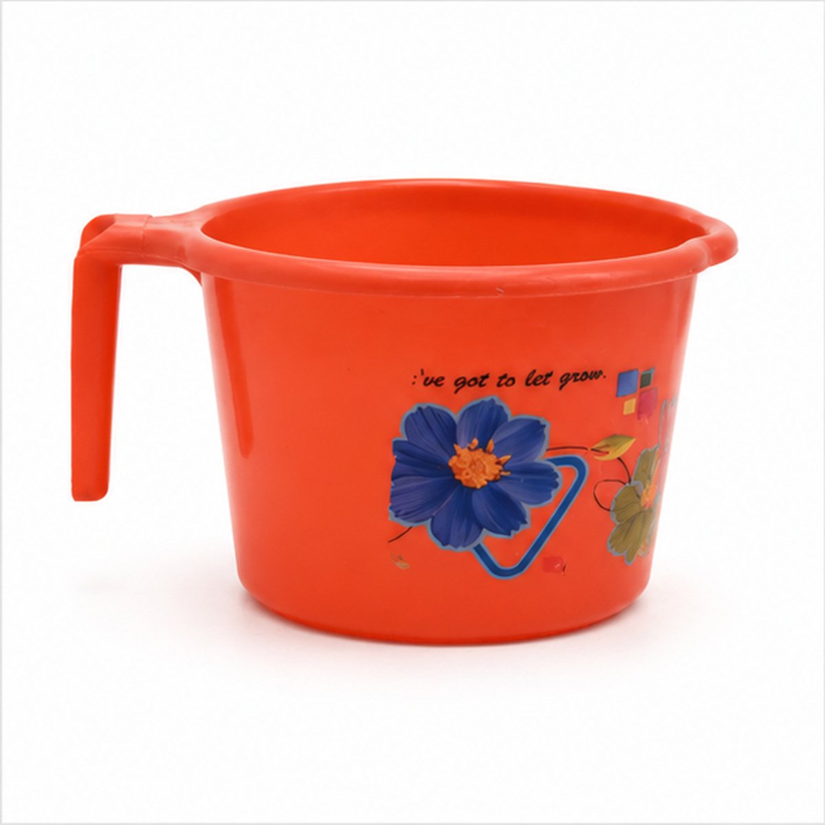 Orange Floral Plastic Bath Mug with Handle - Image 3