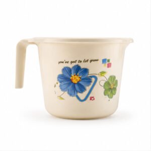 White Floral Plastic Bath Mug with Handle