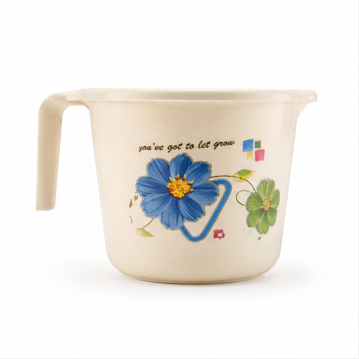 White Floral Plastic Bath Mug with Handle