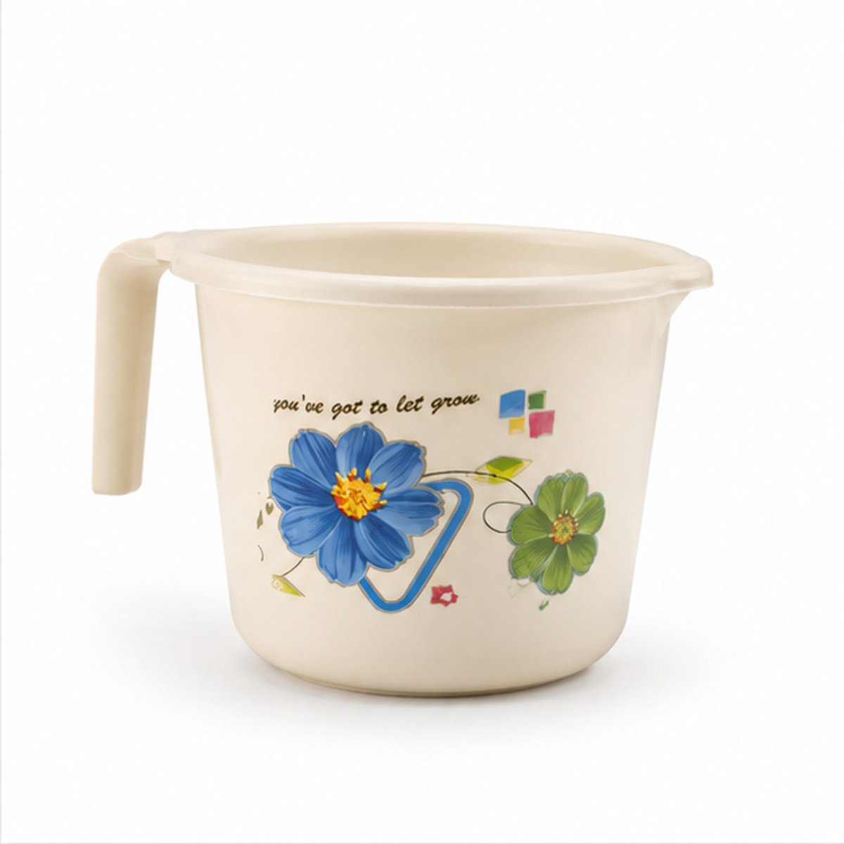 White Floral Plastic Bath Mug with Handle - Image 2