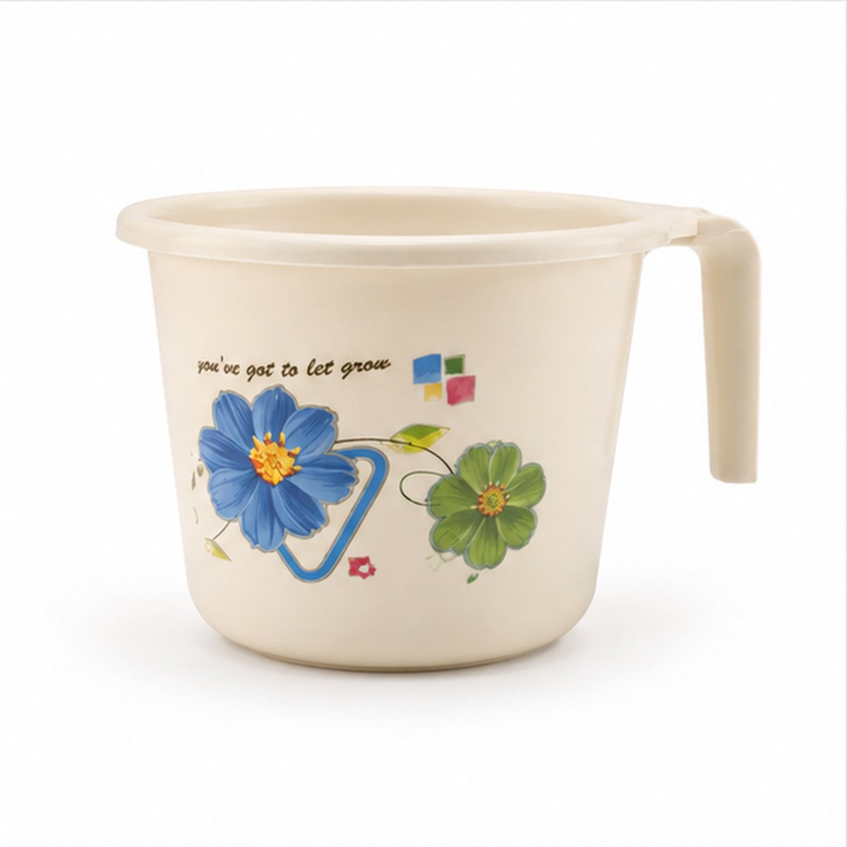 White Floral Plastic Bath Mug with Handle - Image 3
