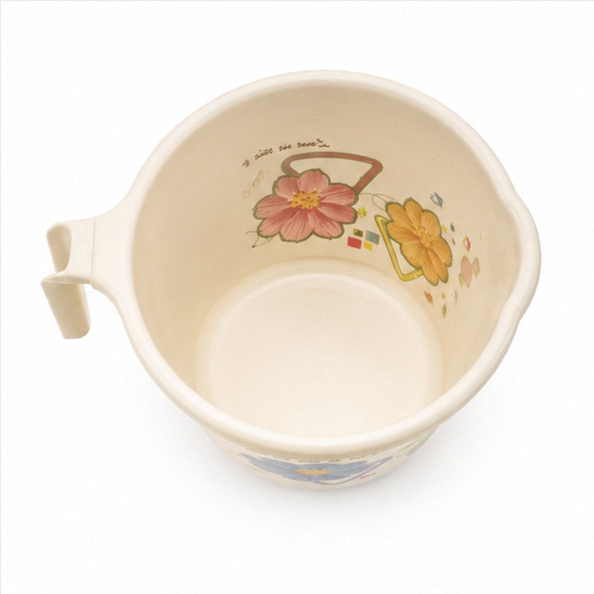 White Floral Plastic Bath Mug with Handle - Image 4