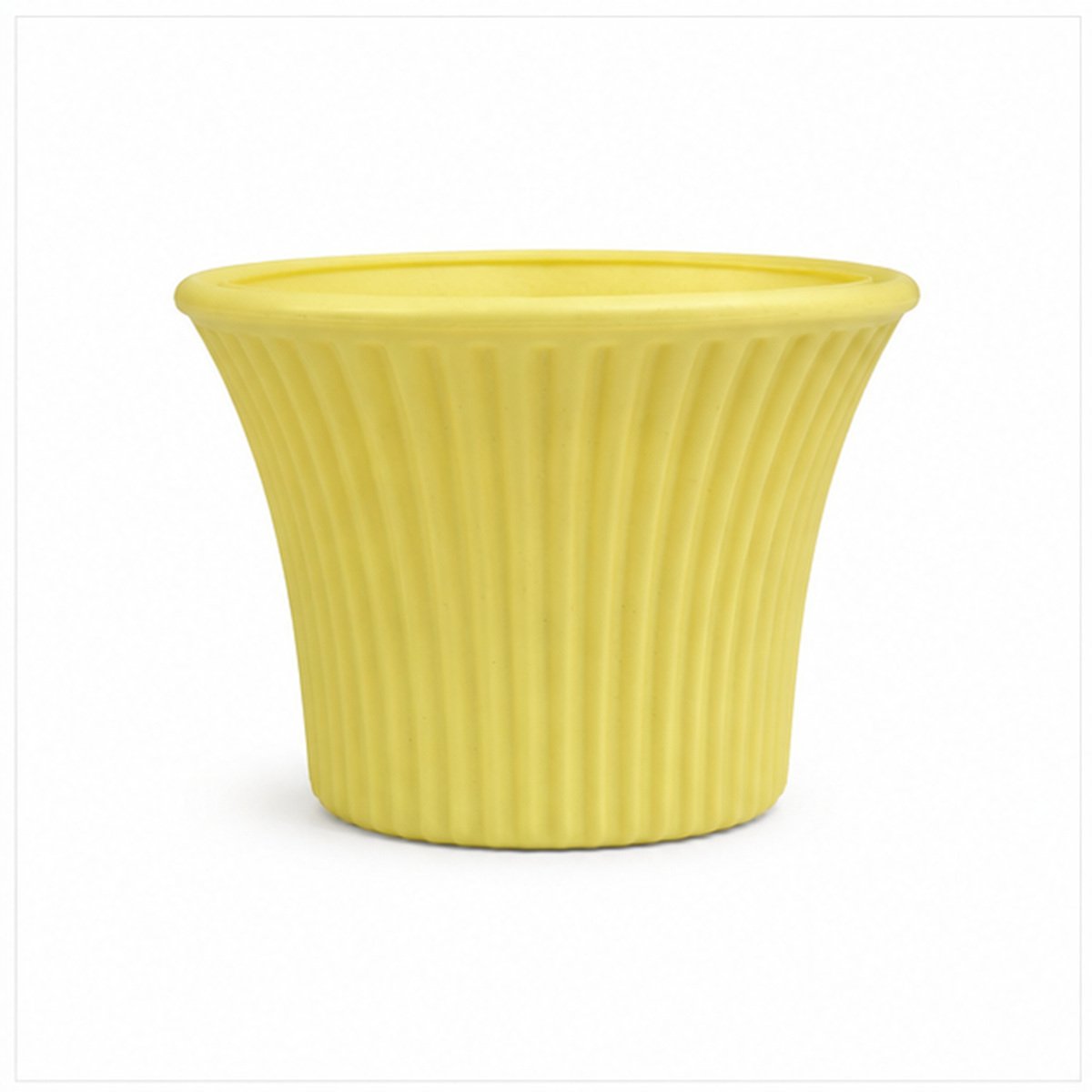 Yellow Ribbed Plastic Flower Pot