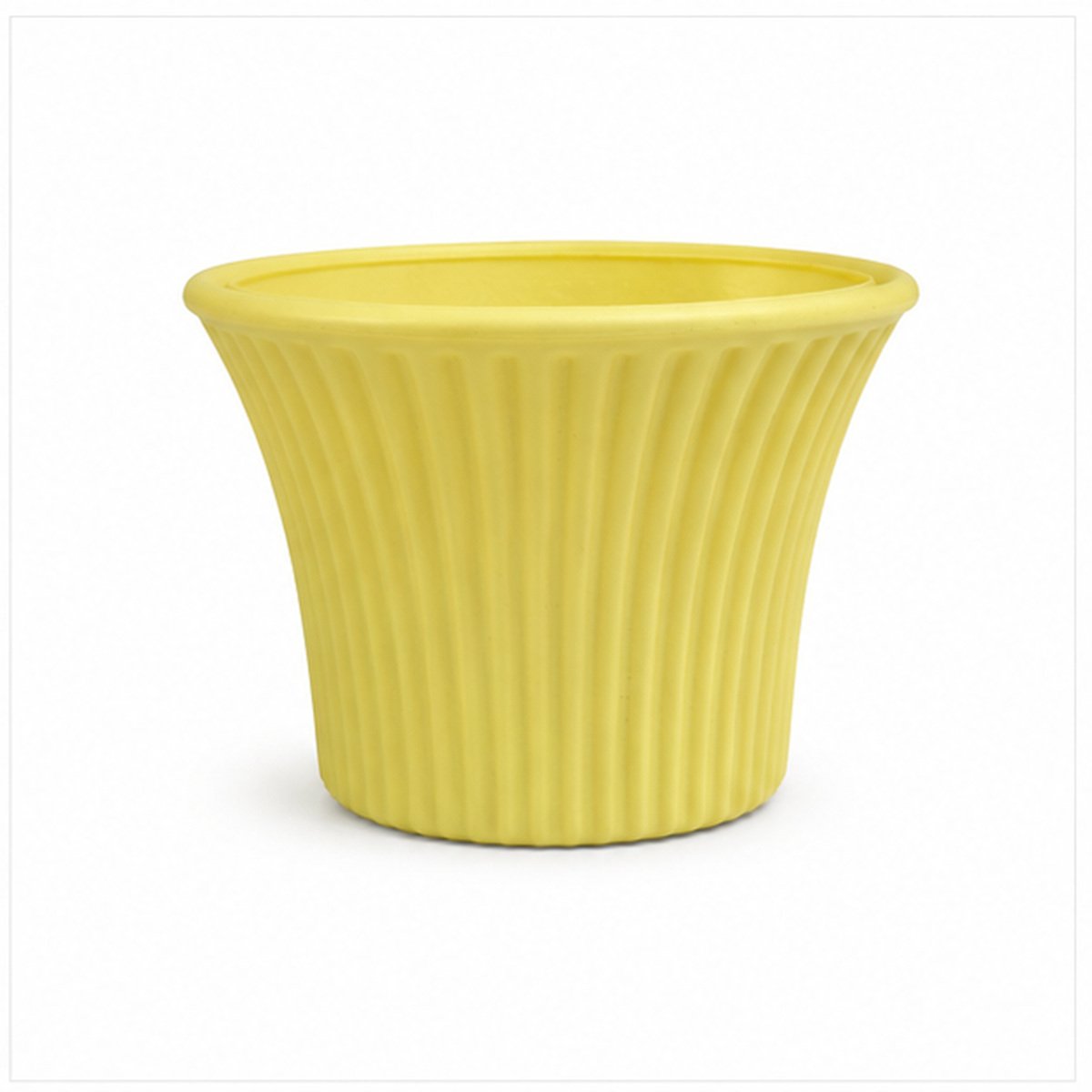 Yellow Ribbed Plastic Flower Pot - Image 2