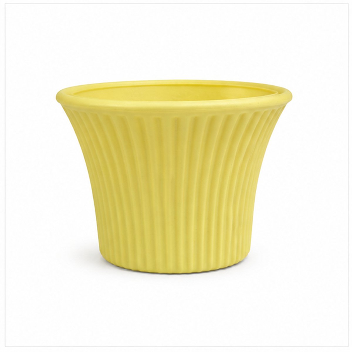 Yellow Ribbed Plastic Flower Pot - Image 3