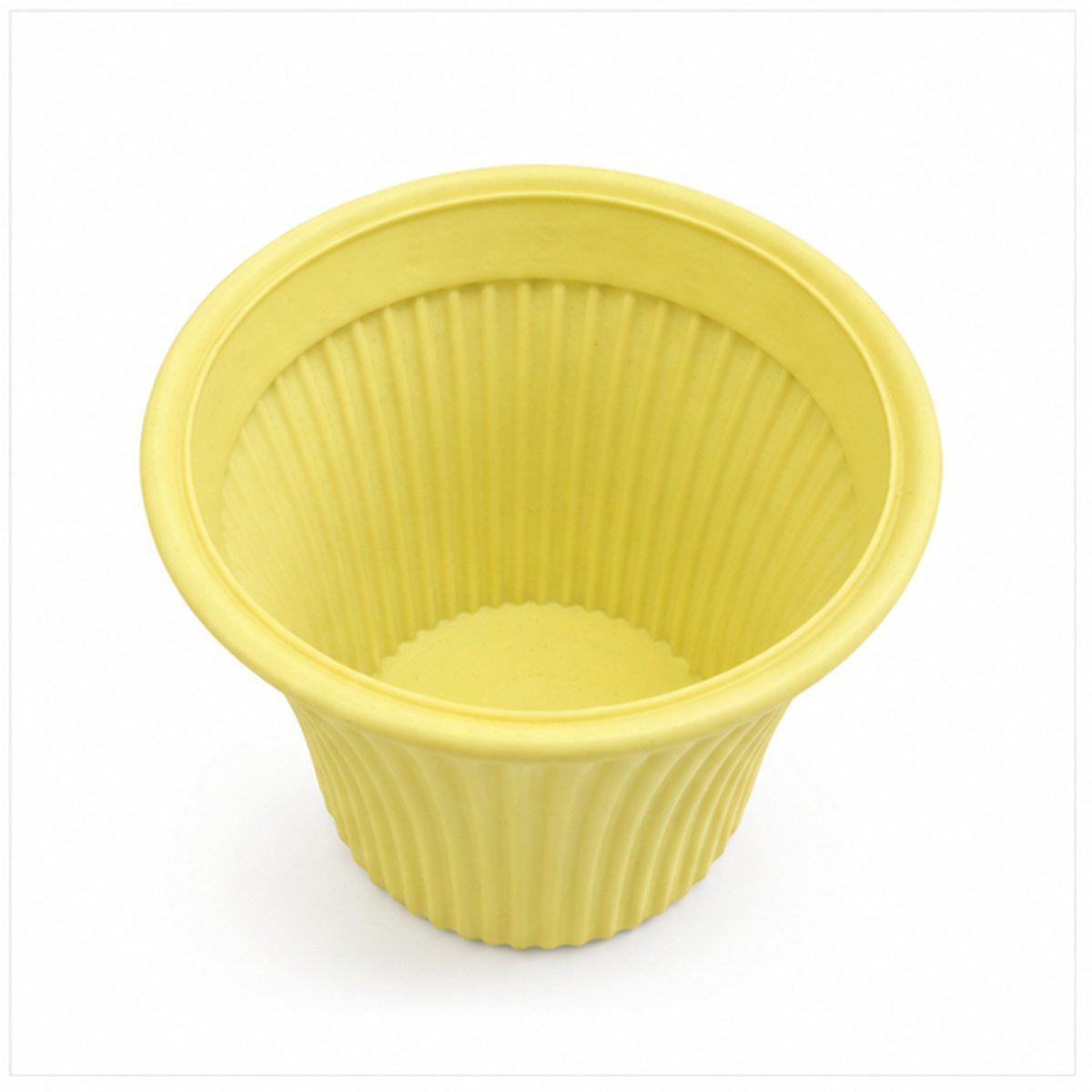 Yellow Ribbed Plastic Flower Pot - Image 4